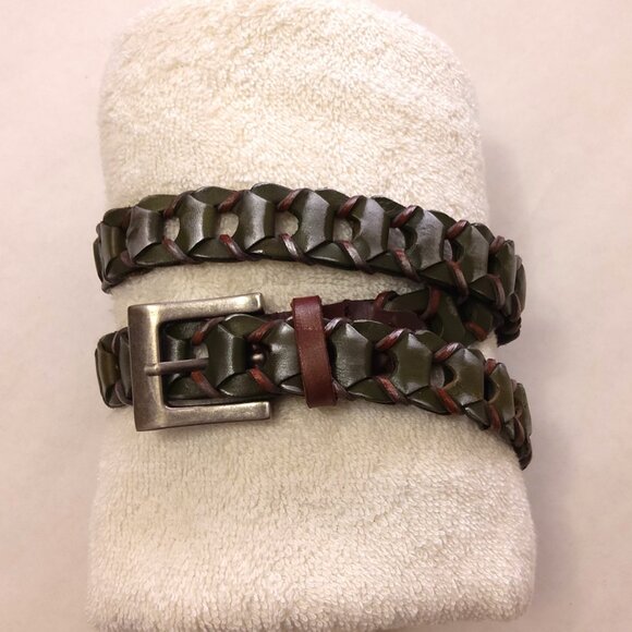 NWT Women's Chic Green Brown Braided Genuine Leather Fashion Belt with Buckle XL - Picture 2 of 9
